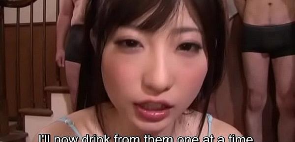  Subtitled Japanese AV star Arisa Nakano Gokkun Blowjob Party